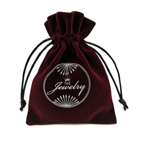 Custom printed velvet bag pouch for jewellery gift with drawstring