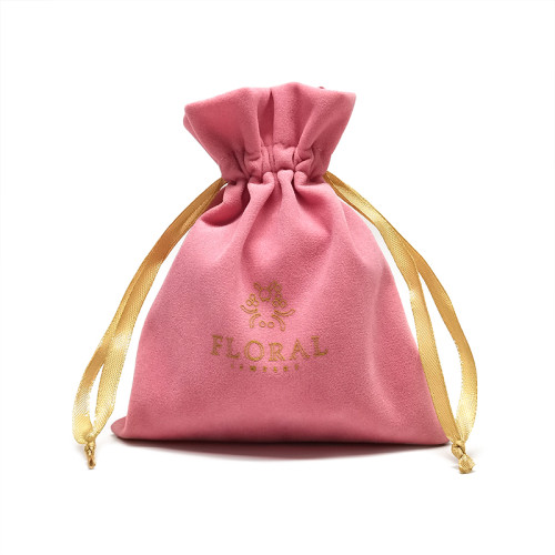 Customized  Quality Velvet Jewelry Drawstring Pouch Bag Pink Suede Small Gift bag