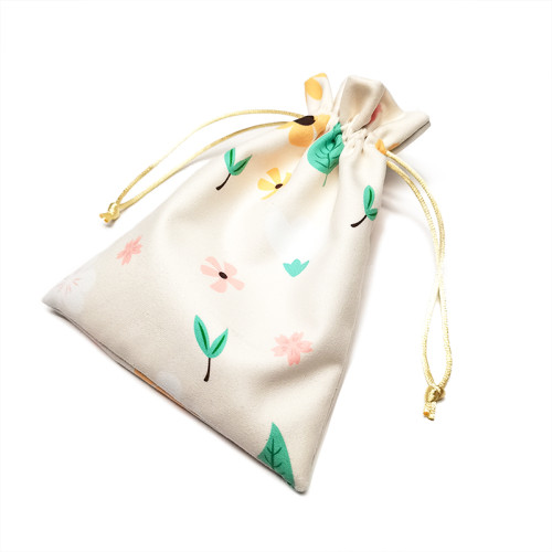 Double-sided customized jewelry pouch bags flower  drawstring velvet gift bags