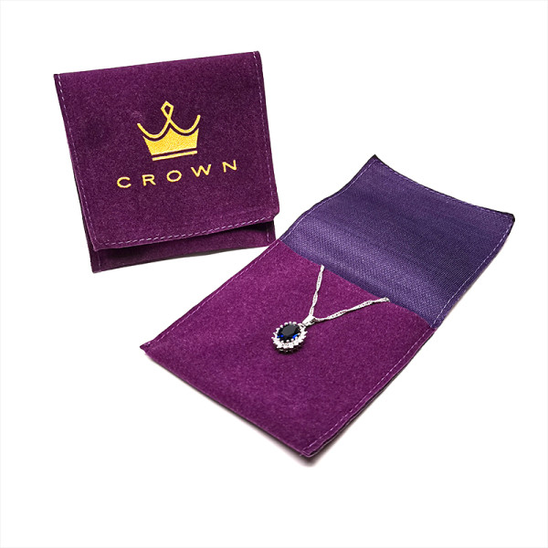 Custom Gold Stamped Logo Velvet Envelope Jewelry Pouch Bag with Flap