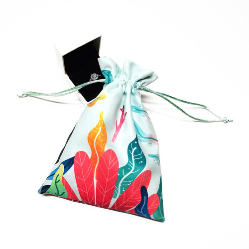 Custom printed logo velvet soft jewelry drawstring bag gift pouch
