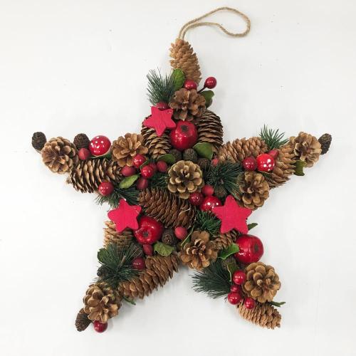 Star Shape Natural Pine cone Christmas Party Wreath with red berry