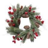 luxury 100% PE with pine cone and red fruits Christmas wreath