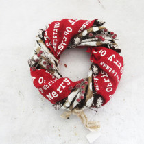 Promotional fabric christmas wreath red decorated home door wreath artifical christmas hanging wreath