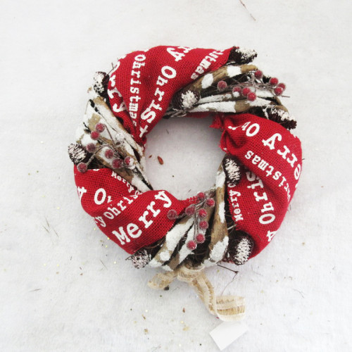 Promotional fabric christmas wreath red decorated home door wreath artifical christmas hanging wreath