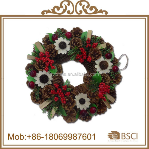 40 cm PVC christmas Candle Wreath with pine cone and hand made