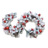 2022  New year design 200cm christmas garland with snow flocked effect,with natural pine cone and red berry and red ball