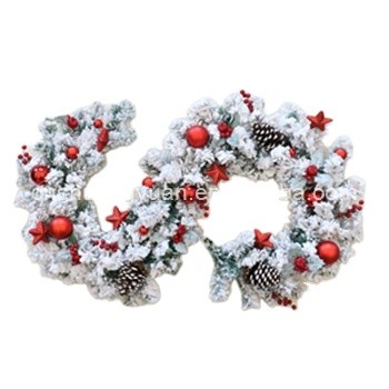 2022  New year design 200cm christmas garland with snow flocked effect,with natural pine cone and red berry and red ball