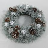big linen bow nature pine cone with white glitter nature pine cone45cm nature cotton wreath