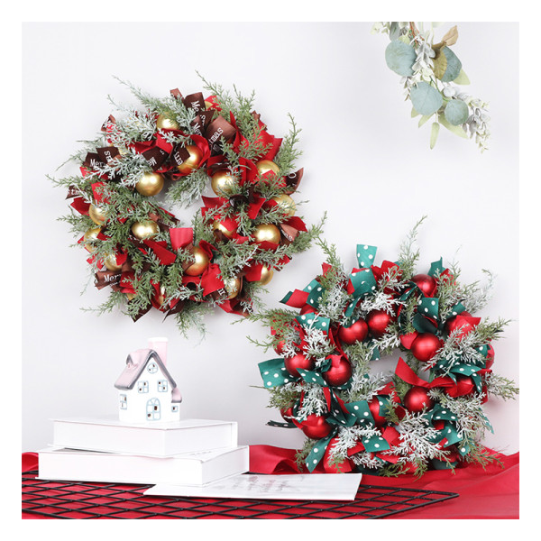 202 New 48cm Amazon xmas christmas picks front door red gold artificial natural flowers wholesale wreaths with plastic ball