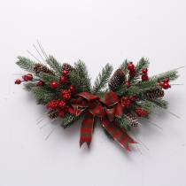 Customized  New PE Horn Garland Decoration Green Christmas Garland With Red Fruits Pine Cone and bowknot