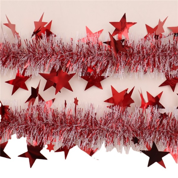 shiny  red PET tinsel garland with star  leaves deco