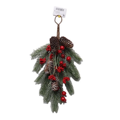 simple PE with glitter and pine cone with white mixed Christmas hanging decoration with bowknot