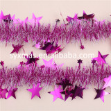 glittering  gold  PET tinsel garland with star  leaves deco for party decoration