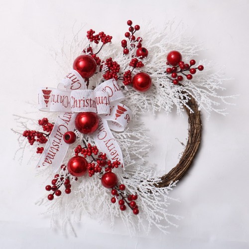 60cm OX horn shape  white color Luxury Decorated Christmas garland with white glitter with red berry