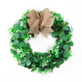 2021 New Decorative 40cm Artificial Eucalyptus Wreath with Bowknot Faux Green Leaves Garland for Front Door Wall