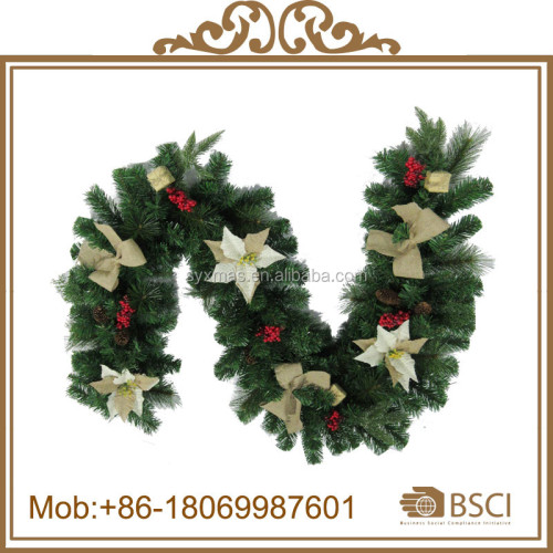 200cm Artificial Christmas Garland with red flower decorated hot sell