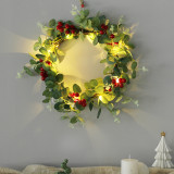 Ready to ship beautiful made in Yiwu Shuangyuan38cm rattan Christmas wreath with red berry ornaments