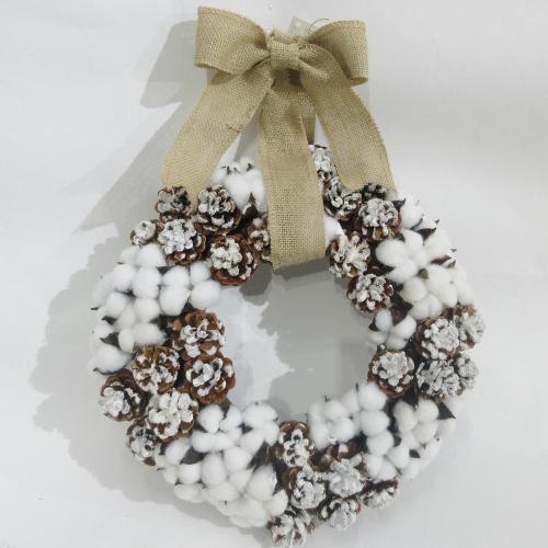 big linen bow nature pine cone with white glitter nature pine cone45cm nature cotton wreath