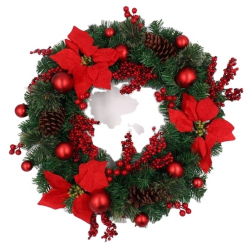 Wholesale christmas wreath  christmas red  flower wreath door hanging ornament home decoration supplier