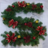 270cm  green PVC Christmas garland with red berry and nature pinecone decorated