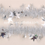 glittering  gold  PET tinsel garland with star  leaves deco for party decoration