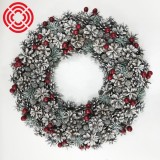 2021 yiwu shuangyuan 25cm dia  New Christmas natural pine cone wreath with white glitter