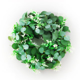 2021 New Decorative 40cm Artificial Eucalyptus Wreath with Bowknot Faux Green Leaves Garland for Front Door Wall