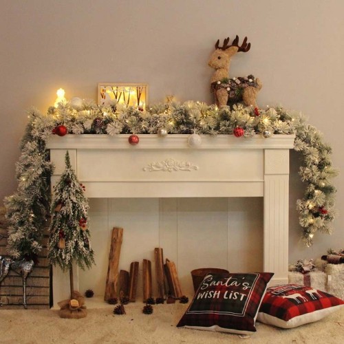 270cm bullet head with white rattan, 260T, 9 groups of red pine cones  Xmas Garland/Christmas garland