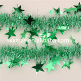 shiny  red PET tinsel garland with star  leaves deco