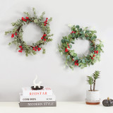 Ready to ship beautiful made in Yiwu Shuangyuan38cm rattan Christmas wreath with red berry ornaments