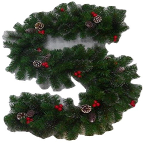 270cm  green PVC Christmas garland with red berry and nature pinecone decorated