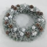 big linen bow nature pine cone with white glitter nature pine cone45cm nature cotton wreath