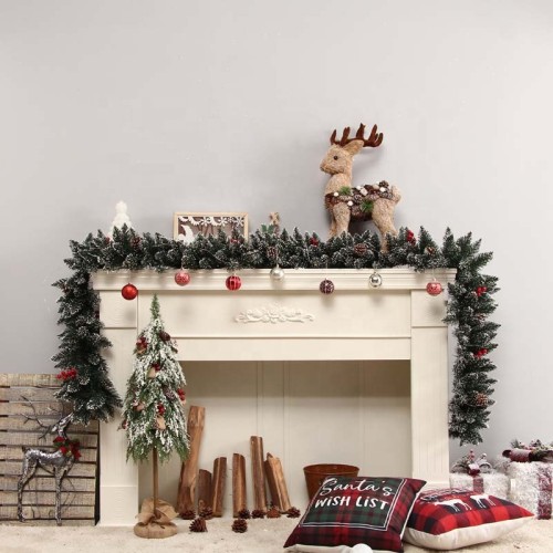 270cm bullet head with white rattan, 260T, 9 groups of red pine cones  Xmas Garland/Christmas garland