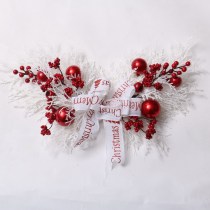 60cm OX horn shape  white color Luxury Decorated Christmas garland with white glitter with red berry