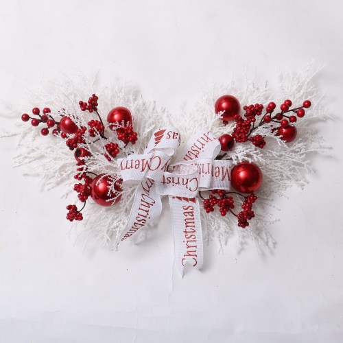 60cm OX horn shape  white color Luxury Decorated Christmas garland with white glitter with red berry