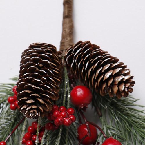 simple PE with glitter and pine cone with white mixed Christmas hanging decoration with bowknot