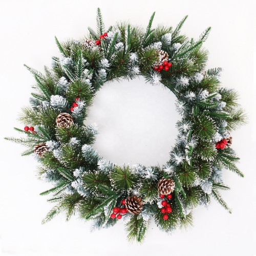 Hot Sales Decorative Artificial Festival white snow decoration wreath