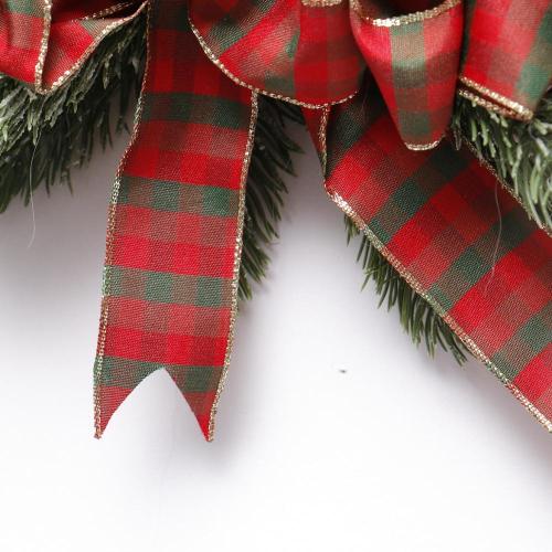 Customized  New PE Horn Garland Decoration Green Christmas Garland With Red Fruits Pine Cone and bowknot