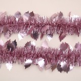 2021 Yiwu shuangyuan 2 meters red color  shiny glitter PET Christmas Tinsel Garland with leaf ornament decorated