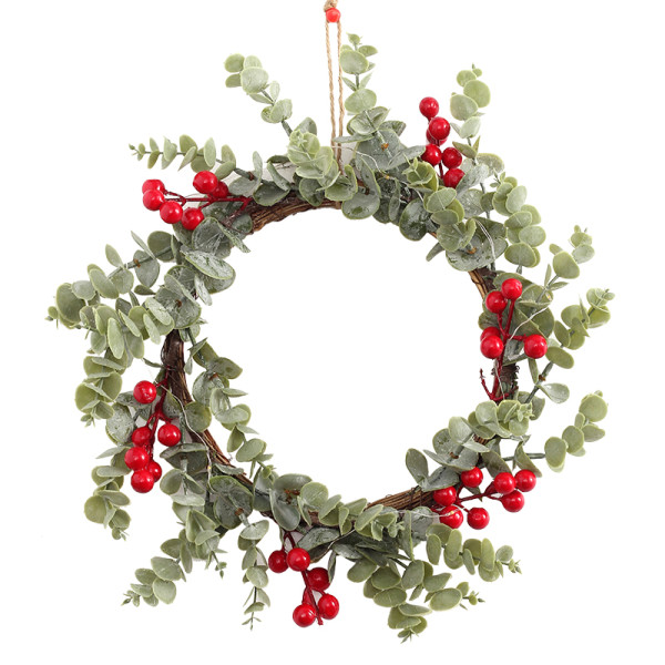 Ready to ship beautiful made in Yiwu Shuangyuan38cm rattan Christmas wreath with red berry ornaments