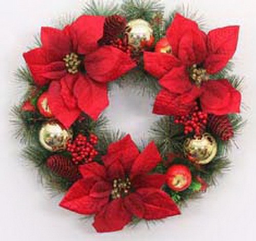 Wholesale christmas wreath  christmas red  flower wreath door hanging ornament home decoration supplier