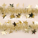 shiny  red PET tinsel garland with star  leaves deco
