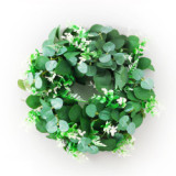 2021 New Decorative 40cm Artificial Eucalyptus Wreath with Bowknot Faux Green Leaves Garland for Front Door Wall