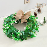 2021 New Decorative 40cm Artificial Eucalyptus Wreath with Bowknot Faux Green Leaves Garland for Front Door Wall