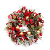 202 New 48cm Amazon xmas christmas picks front door red gold artificial natural flowers wholesale wreaths with plastic ball