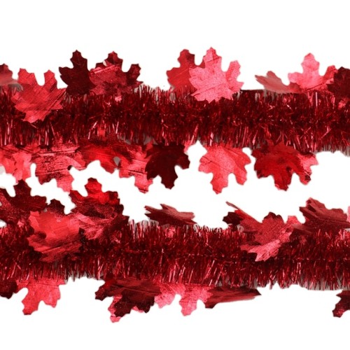2021 Yiwu shuangyuan 2 meters red color  shiny glitter PET Christmas Tinsel Garland with leaf ornament decorated