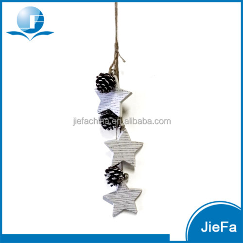 wood like recycled papier mache/ paper pulp crafts of star garland with pine cone for christmas ornaments