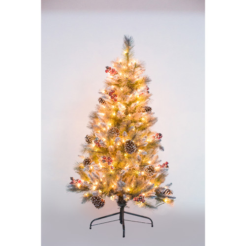 6ft 7ft 8ft 9ft Slim Pre Lit Red Berries Artificial Christmas Trees with LED Lights