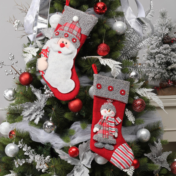 Terylene Christmas Stocking Socks Bear Xmas Candy Gift Bag Holder Xmas Tree Decoration New Year Ornament